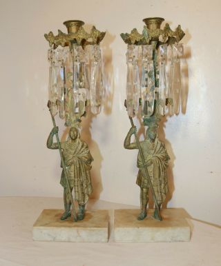 Antique Indian Girandole Bronze Crystal Candelabra Candle Holder Brass