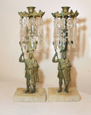 antique Indian girandole bronze crystal candelabra candle holder brass 3