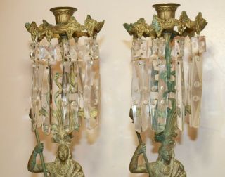 antique Indian girandole bronze crystal candelabra candle holder brass 5