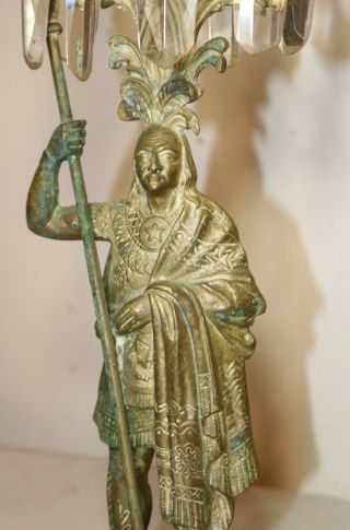 antique Indian girandole bronze crystal candelabra candle holder brass 6