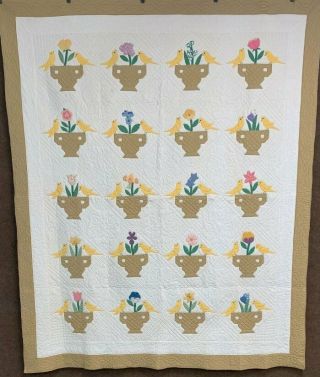 Spring Delight C 1930s Yellow Birds & Urns Quilt Vintage Nancy Page