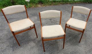 3 Danish Teak Upholstered Dining Chairs - Mid Century Modern Mcm