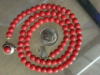 Antique Victorian Natural Blood Red Coral Necklace & 835 Silver Hallmark Clasp