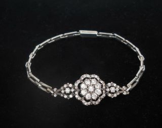 Antique Victorian/edwardian Diamond Paste Sterling Silver Daisy Bracelet