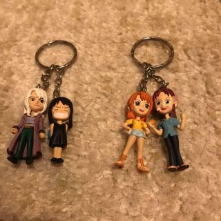 Japanese Antique One Piece Figure Key Chain Realistic Type Twin Set Of 2 Rare