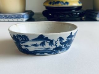 Antique 19th Century Chinese Export Canton Blue White Porcelain Open Bowl