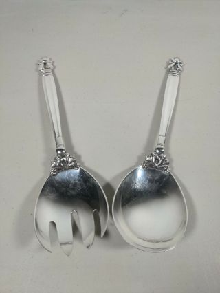 Vintage Georg Jensen Sterling Silver Acorn 9” Vegetable Serving Set Spoon & Fork