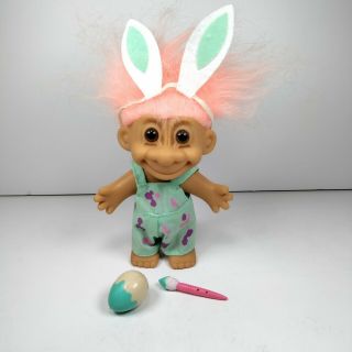 Vintage Russ Troll Doll 4.  5 " Easter Egg Painting 18567 Peach Hair Bunny Ears