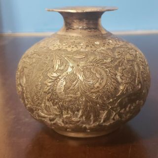 Antique Persian Silver Vase Rare Earth Elements Design 142 Grams 3.  25” Height