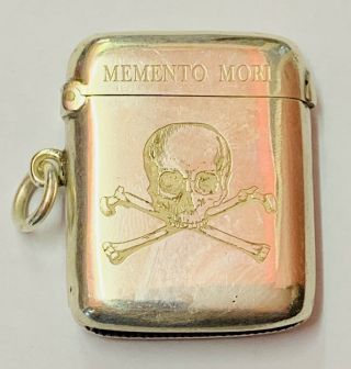 “antique Memento Mori Solid Silver Vesta Case” Birmingham 1893 Very Rare