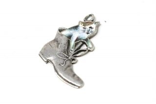 A Very Rare Antique Victorian 800 Grade Silver Enamelled Cat In Boot Charm 36