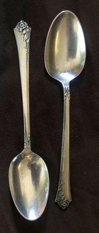 (2) Damask Rose Heirloom Sterling Silver Oneida 6 1/8” Spoons Pair No Monogram
