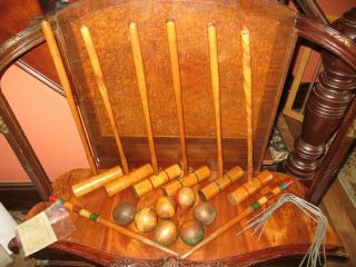 Usa Roy Brothers Antique Wooden Croquet Set In Wooden Box Wow