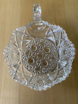 Vintage Deep Cut Glass Saw Tooth Edge Candy/nut Dish With Loop Handle