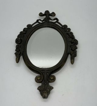 Vintage Oval Ornate Small Metal Framed Wall Mirror Roses Made In Italy