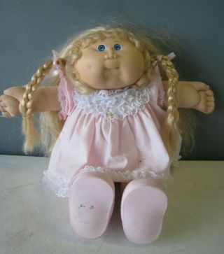 Vintage Cpk Cabbage Patch Kids Doll Blond Girl Pink Dress Adorable D65