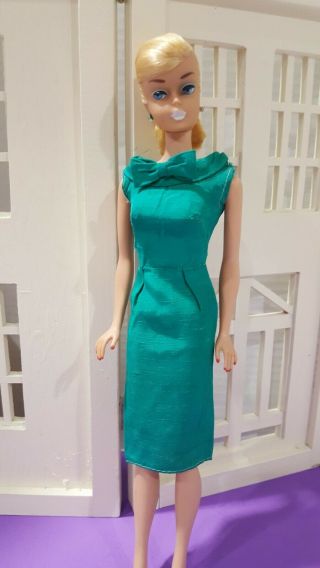 Vintage Barbie Mattel Silk Shantung Sheath Dress Pak,  Emerald Green/turquoise