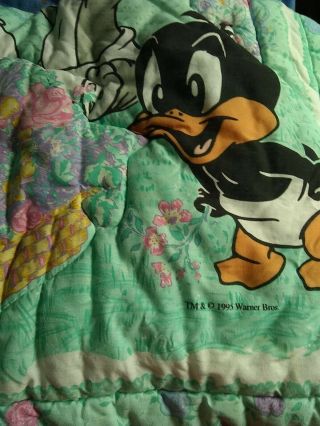 VTG 1998 Warner Bros Baby LOONEY TUNES Blanket Comforter Bugs Tweety FLAW Rare 3