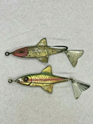 A Antique Fred Arbogast Tin Liz Antique Fishing Lure 2 On Tail Lures