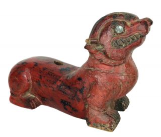Antique Vintage Large Solid Wood Carved Temple Guardian Foo Dog Lion Sculpture