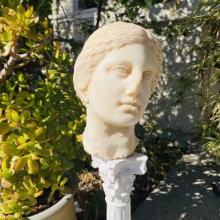 Vintage Artisan Carved Female Woman Greek Roman Head Bust Statue Sculpture Art