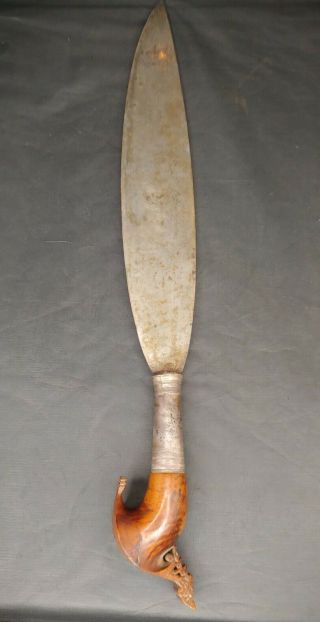 Antique Filipino Moro Barong W/ Forged Blade & Sterling Silver / Wood Handle 23 "