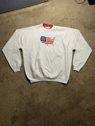Vintage 90s Double Collar Land Of The Usa Crewneck Sweatshirt Adult Xl Gray