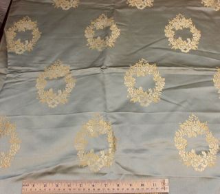 Antique French Ice Blue Silk Sample Fabric C1880 Rose Wreaths 35 " L X 53 " L