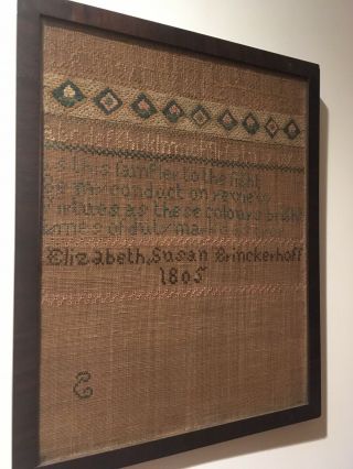 1805 Antique Sampler Alphabet Needlework Brinkerhoff Mahogany Frame 18th 19th C