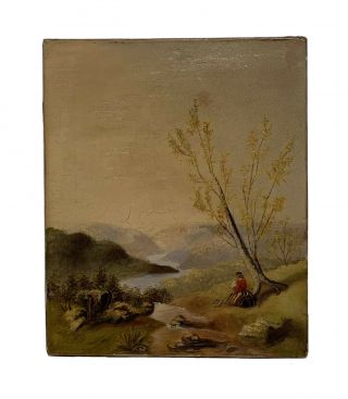 Antique Hudson River School Painting Signed Woman Landscape