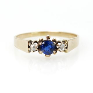 Antique Victorian Rose Cut Diamond Paste Sapphire Solid 14k Gold Ring Size 7.  75