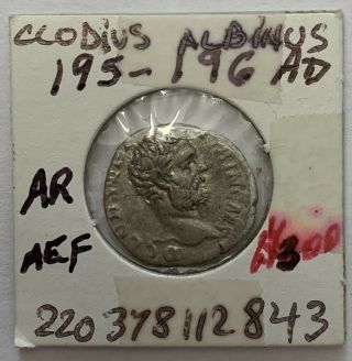 Clodius Albinus 195 - 196 Ad Ar Minerva Branch & Spear Shield Roman Ancient Coin