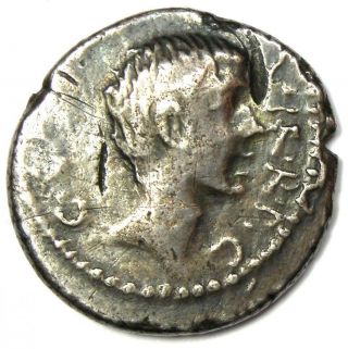 Roman Octavian Augustus Ar Denarius Silver Coin 41 Bc - Vf - Early Year