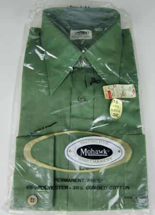 Vintage 60s Nos Mohawk Green Dress Shirt (15.  5 X 32) Long Sleeve