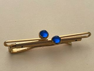 Vintage 1940s Hickok Gold Tone Blue Glass Accented Tie Clip