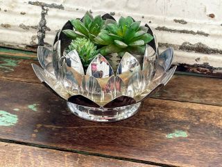 Vintage Reed & Barton Silver - Plate Lotus Flower Bowl/frog Center Piece