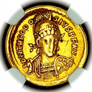 402 - 450 Ad Theodosius Ii Eastern Roman Empire Gold Av Solidus Ngc Ch Vf 5/5 3/5