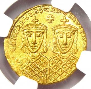 Leo IV and Constantine VI AV Solidus Gold Coin 776 - 780 AD - Certified NGC AU 4