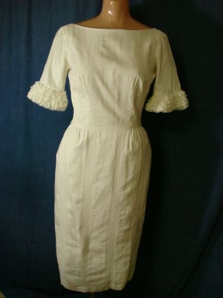 Vintage 50s 60s Dress White Frothy Lace Cuffs Cotton S Candy Jones California