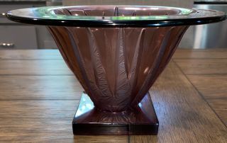 Antique Verlys Art - Deco Purple Glass Footed Vase Bowl France 6x10”