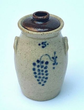 1:12 Vintage Dollhouse Miniature Pottery Jar With Lid Ceramic Jug Signed