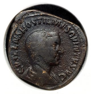 Hostilian.  As Caesar,  Ad 250 - 251.  Æ Sestertius,  Ngc Vg,  4/5 - 3/5
