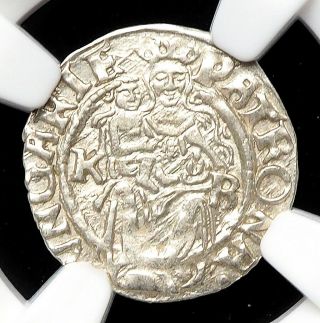 Hungary.  Ferdinand I Silver Denar,  1550 - Kb,  Ngc Ms64