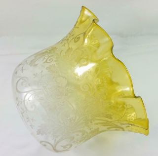 Antique Victorian Yellow To Clear Glass Acid Etched Oil Lamp Shade 4 1/4 Fitting