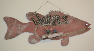 Large Old Vintage Folk Art Wood Bait Store Sign Worms 42 " X 18