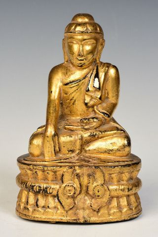 19th Century,  Mandalay,  Antique Burmese Wooden Seated Lotus Buddha