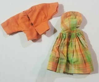 Vintage Barbie Clone Premier 78 Orange Green Plaid Dress W/ Jacket