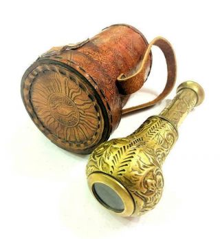 Dollond London Nautical Brass 6 " Engraved Pocket Telescope With Leather Cover