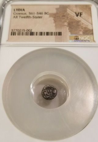 Lydia,  Croesus 1/12th Stater Lion Vs Bull Ngc Vf Ancient Silver Coin