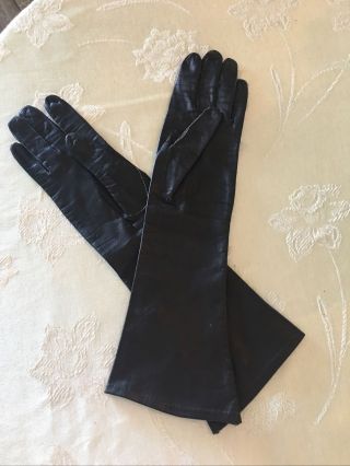 Vintage Black Leather Gloves.  Opera Length.  Size 7